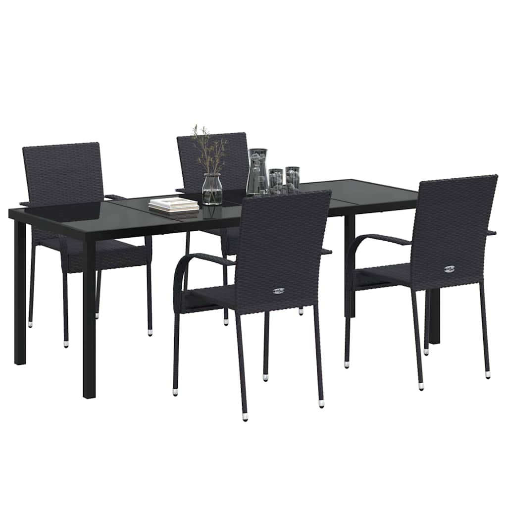 Tuin eettafelset 5 pcs Zwart Gepoedercoat staal is nu te koop bij PeponiXL, paradijselijk wonen!