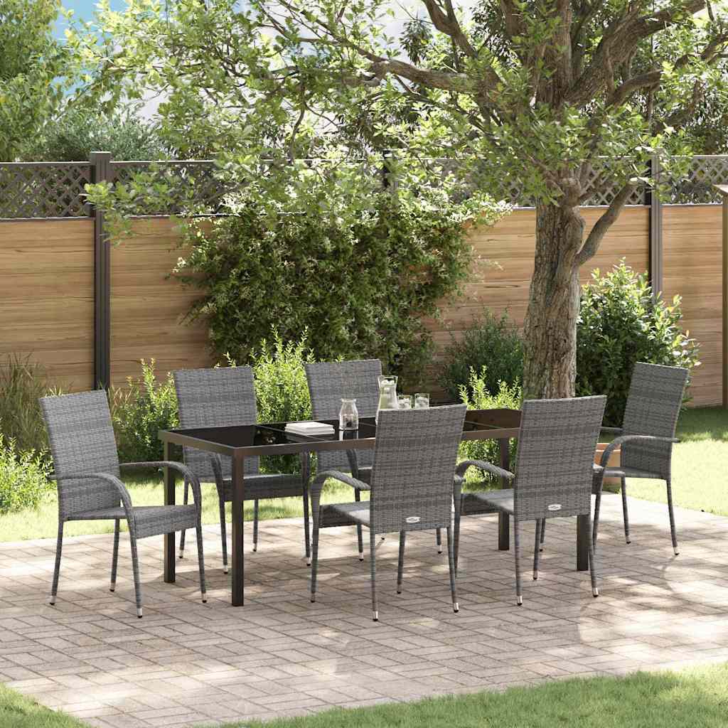 Tuin eettafelset 7 pcs Grijs Gepoedercoat staal is nu te koop bij PeponiXL, paradijselijk wonen!