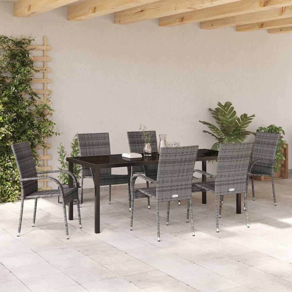 Tuin eettafelset 7 pcs Grijs Gepoedercoat staal is nu te koop bij PeponiXL, paradijselijk wonen!