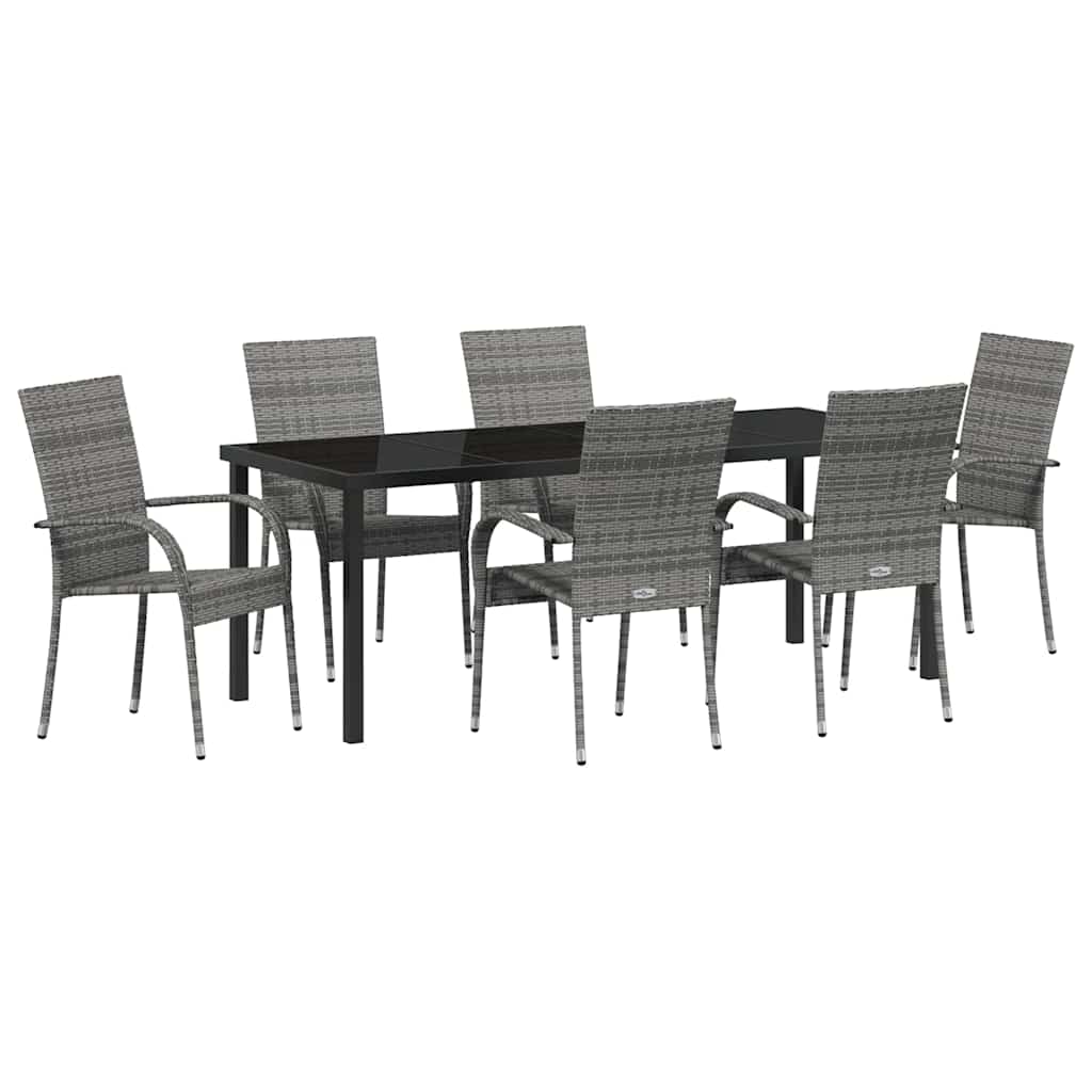 Tuin eettafelset 7 pcs Grijs Gepoedercoat staal is nu te koop bij PeponiXL, paradijselijk wonen!