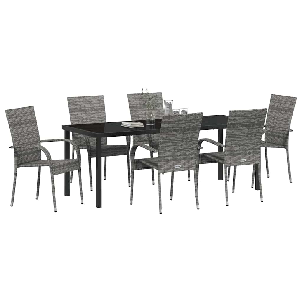Tuin eettafelset 7 pcs Grijs Gepoedercoat staal is nu te koop bij PeponiXL, paradijselijk wonen!