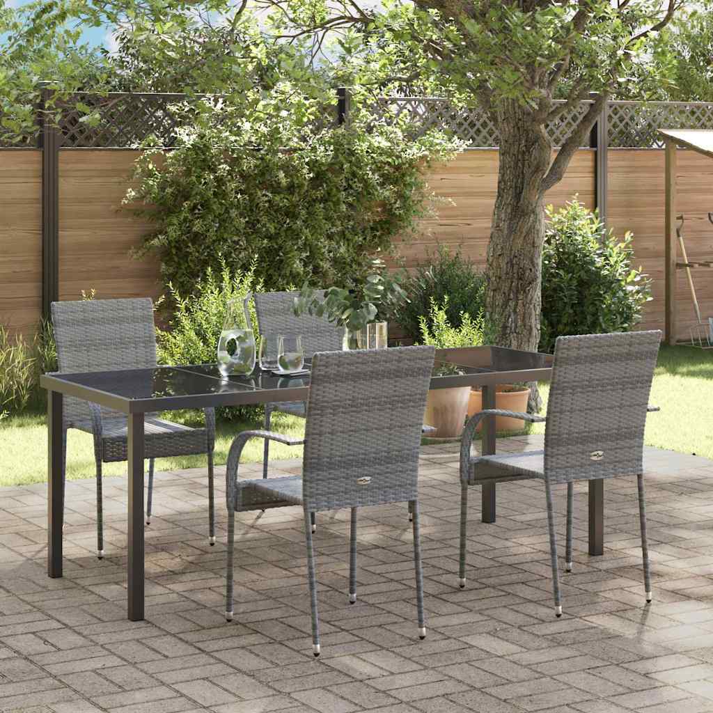 Tuin eettafelset 5 pcs Grijs Gepoedercoat staal is nu te koop bij PeponiXL, paradijselijk wonen!