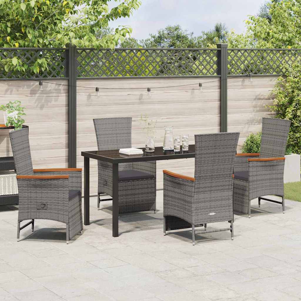 Tuin eettafelset met kussen 5 pcs Grijs poly rattan is nu te koop bij PeponiXL, paradijselijk wonen!
