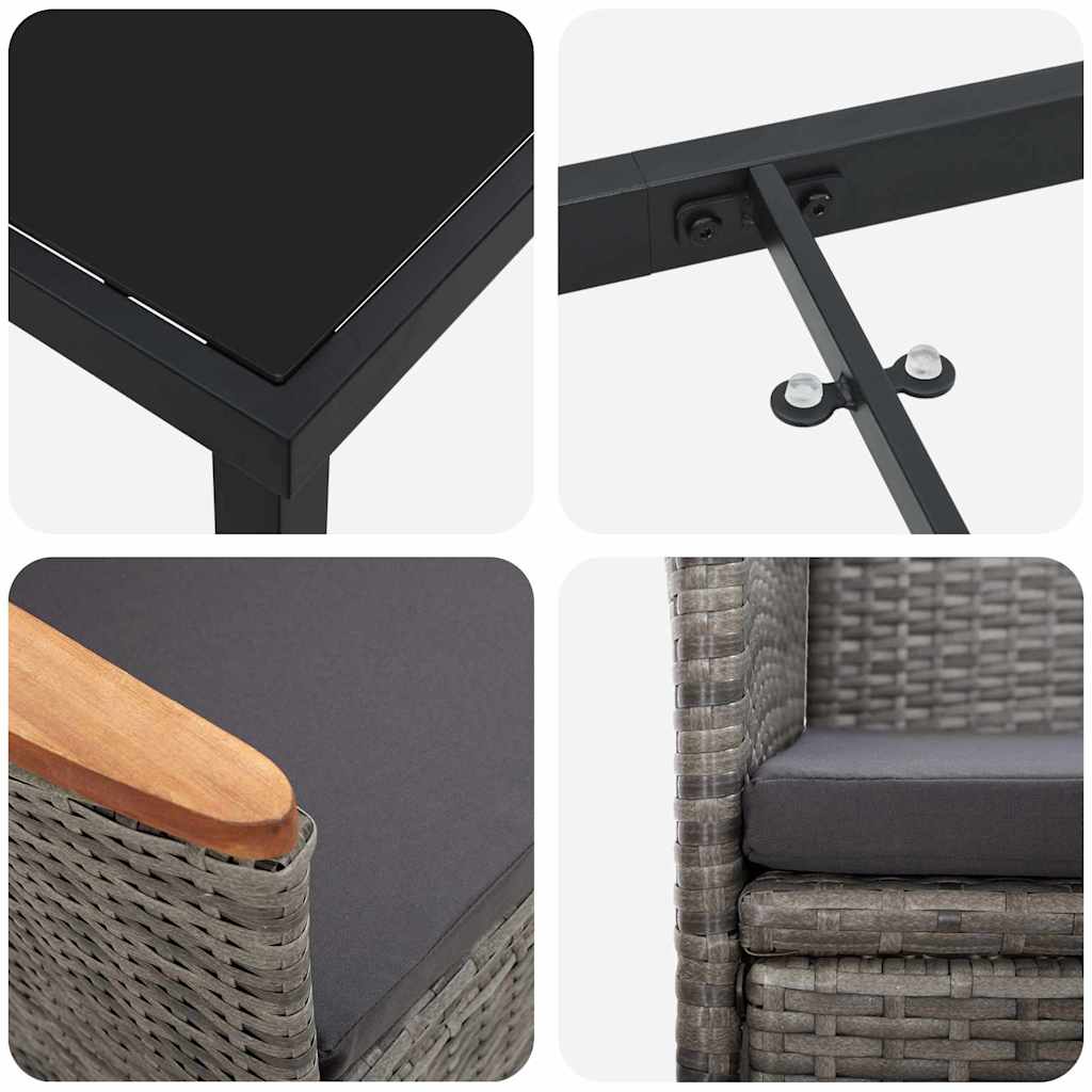 Tuin eettafelset met kussen 7 pcs Grijs poly rattan is nu te koop bij PeponiXL, paradijselijk wonen!