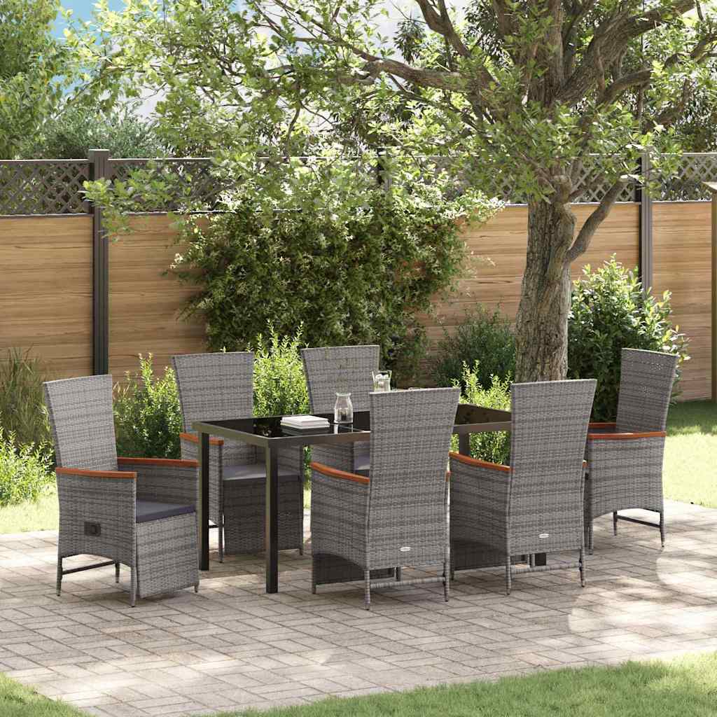 Tuin eettafelset met kussen 7 pcs Grijs poly rattan is nu te koop bij PeponiXL, paradijselijk wonen!