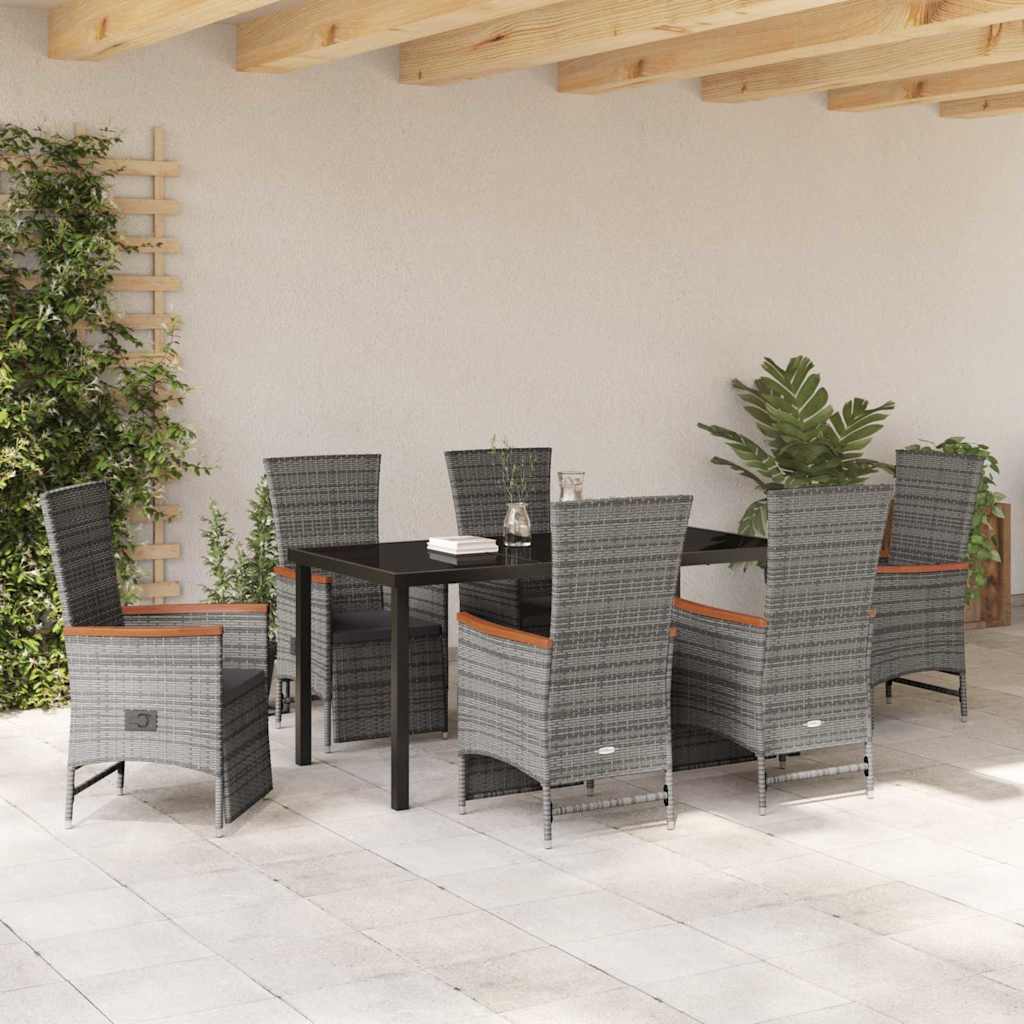 Tuin eettafelset met kussen 7 pcs Grijs poly rattan is nu te koop bij PeponiXL, paradijselijk wonen!