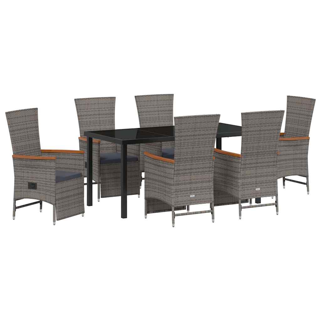 Tuin eettafelset met kussen 7 pcs Grijs poly rattan is nu te koop bij PeponiXL, paradijselijk wonen!