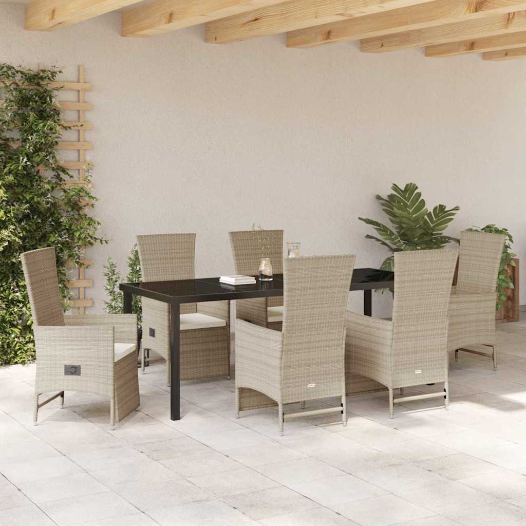 Tuin eettafelset met kussen 7 pcs Beige poly rattan is nu te koop bij PeponiXL, paradijselijk wonen!