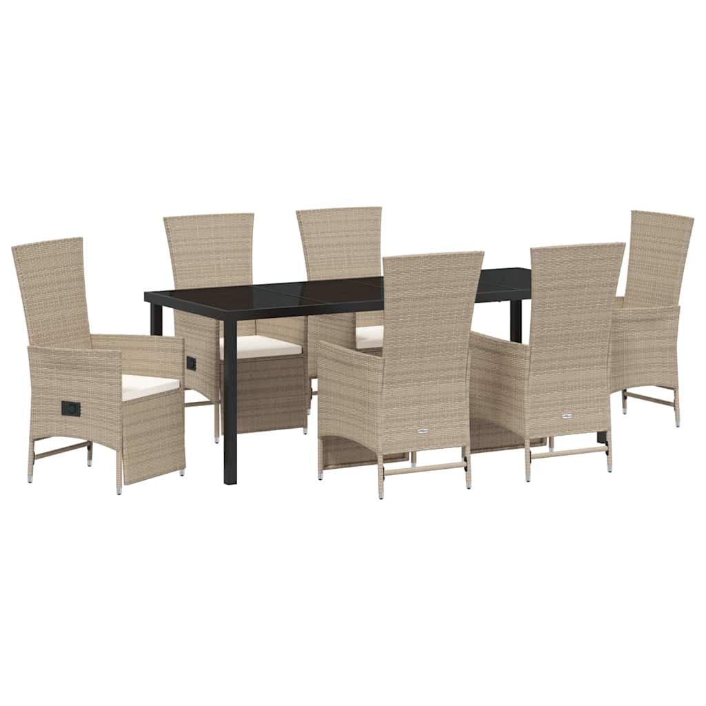 Tuin eettafelset met kussen 7 pcs Beige poly rattan is nu te koop bij PeponiXL, paradijselijk wonen!