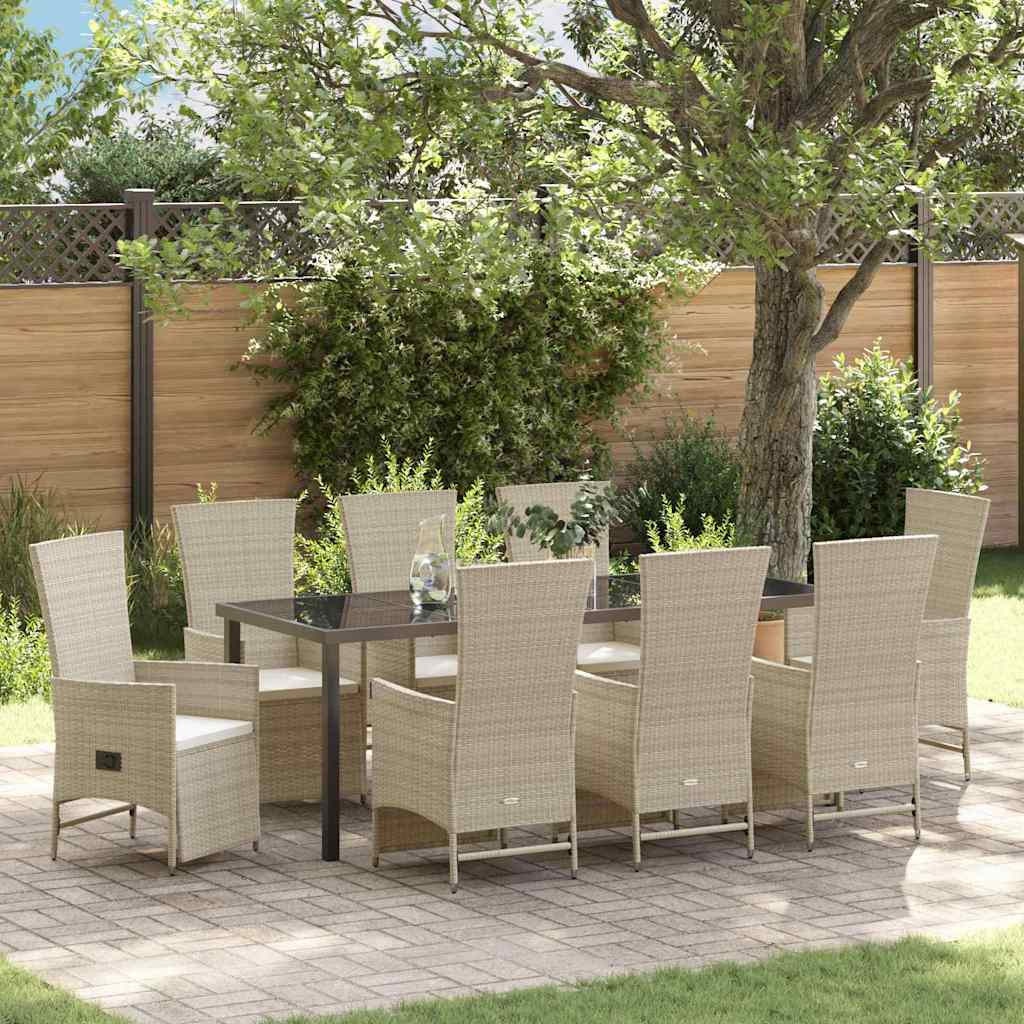 Tuin eettafelset met kussen 9 pcs Beige poly rattan is nu te koop bij PeponiXL, paradijselijk wonen!