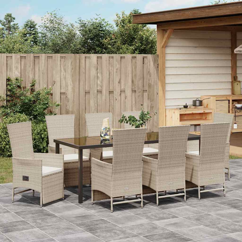 Tuin eettafelset met kussen 9 pcs Beige poly rattan is nu te koop bij PeponiXL, paradijselijk wonen!