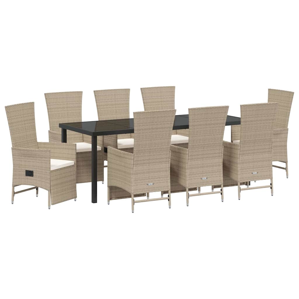 Tuin eettafelset met kussen 9 pcs Beige poly rattan is nu te koop bij PeponiXL, paradijselijk wonen!