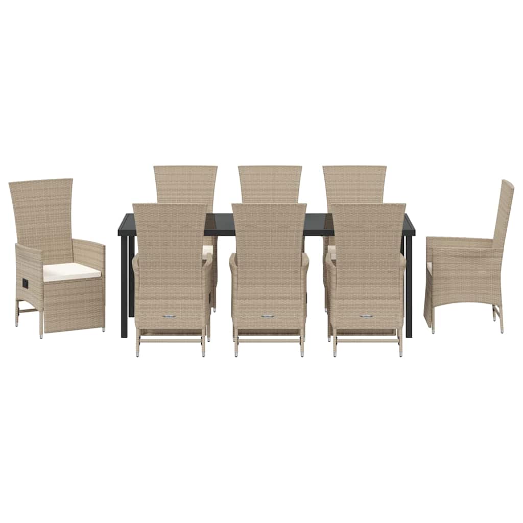 Tuin eettafelset met kussen 9 pcs Beige poly rattan is nu te koop bij PeponiXL, paradijselijk wonen!