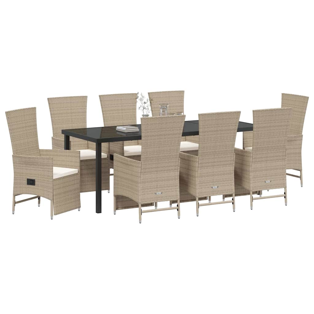 Tuin eettafelset met kussen 9 pcs Beige poly rattan is nu te koop bij PeponiXL, paradijselijk wonen!