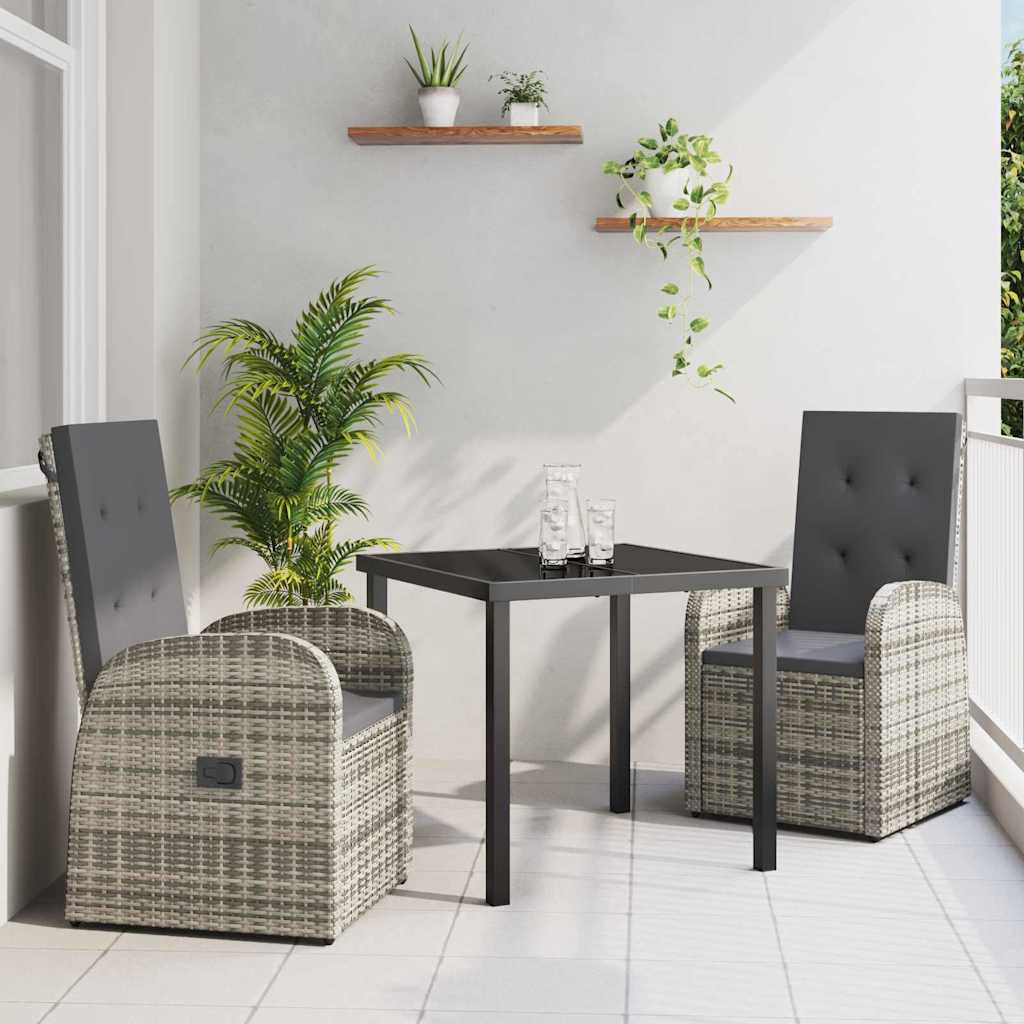 Tuin eettafelset met kussen 3 pcs Grijs poly rattan is nu te koop bij PeponiXL, paradijselijk wonen!