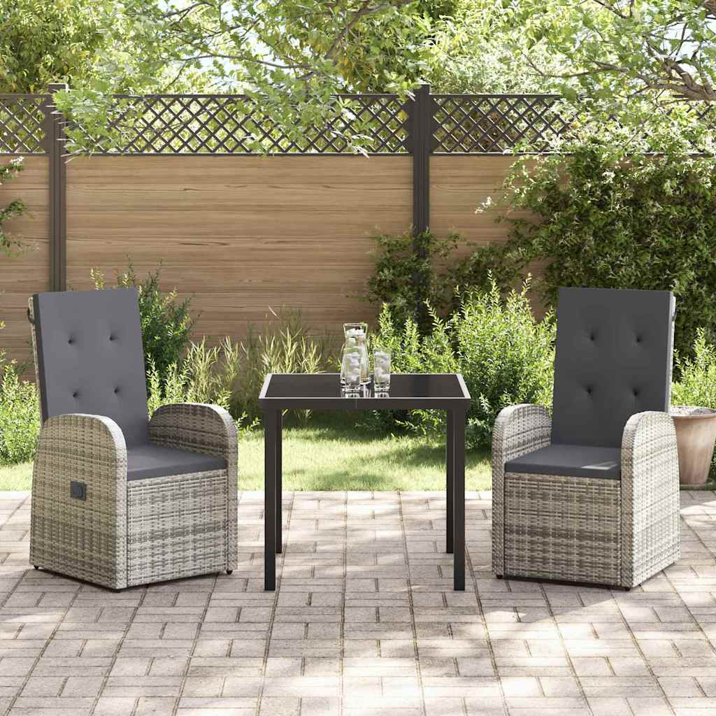Tuin eettafelset met kussen 3 pcs Grijs poly rattan is nu te koop bij PeponiXL, paradijselijk wonen!
