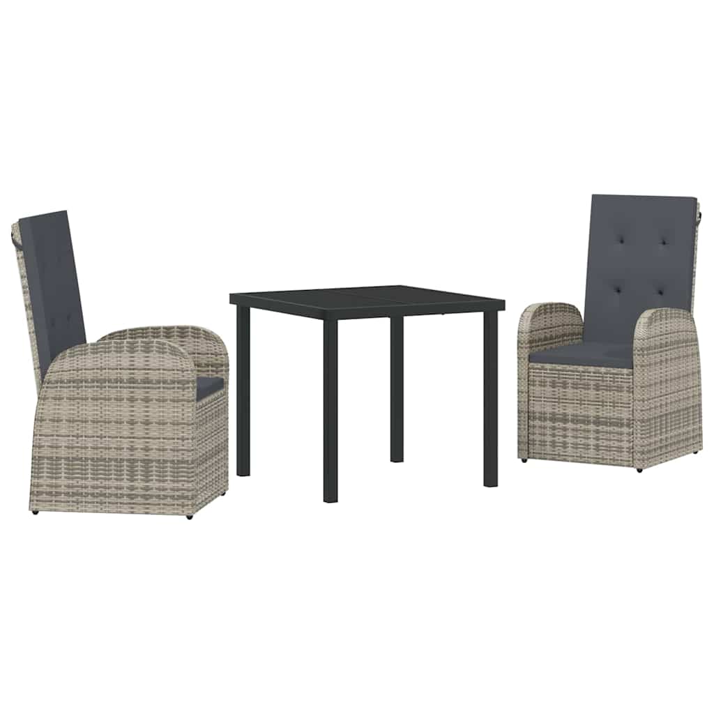 Tuin eettafelset met kussen 3 pcs Grijs poly rattan is nu te koop bij PeponiXL, paradijselijk wonen!