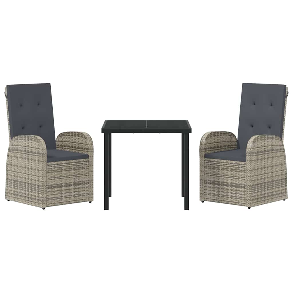 Tuin eettafelset met kussen 3 pcs Grijs poly rattan is nu te koop bij PeponiXL, paradijselijk wonen!