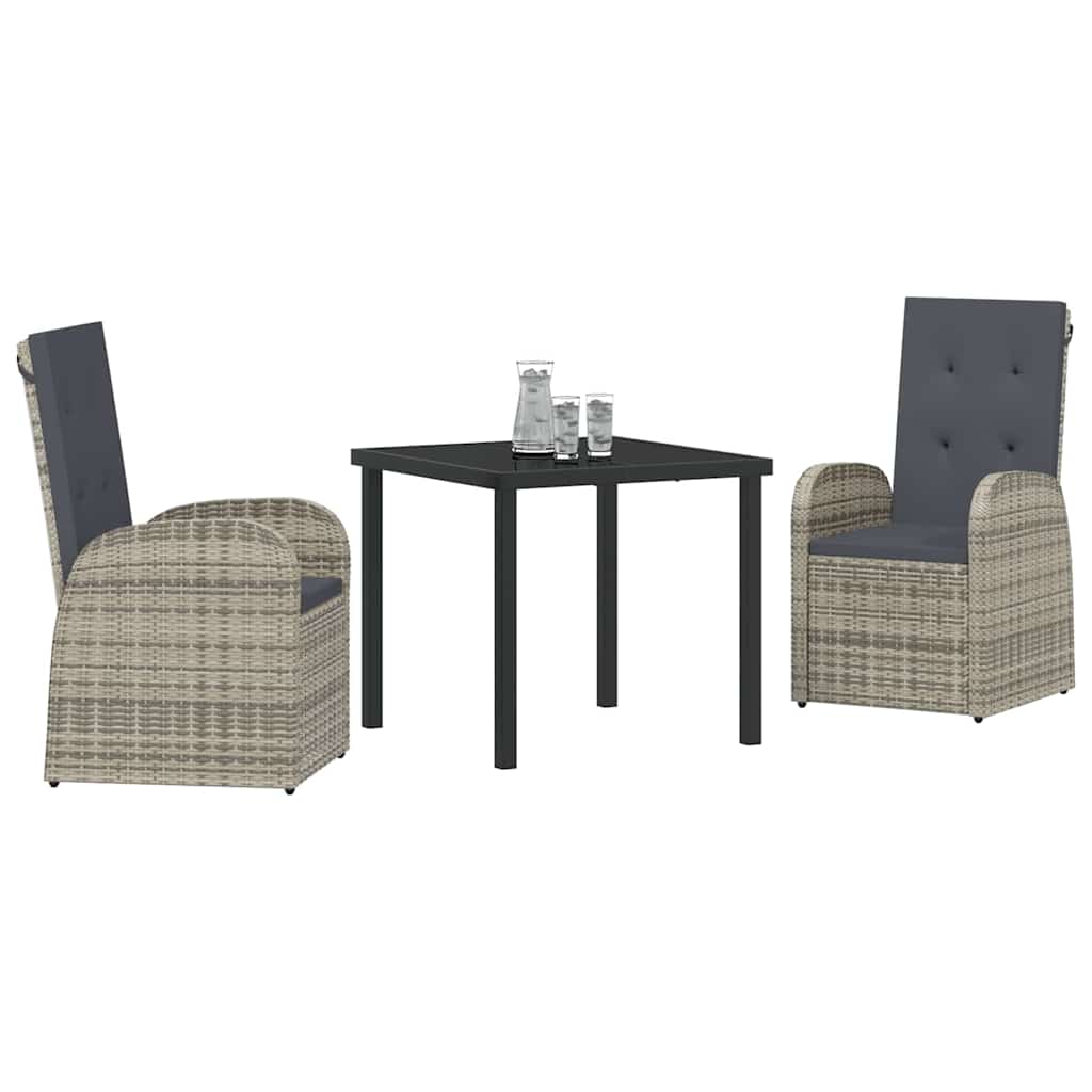 Tuin eettafelset met kussen 3 pcs Grijs poly rattan is nu te koop bij PeponiXL, paradijselijk wonen!