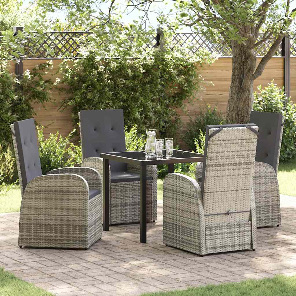 Tuin eettafelset met kussen 5 pcs Grijs poly rattan is nu te koop bij PeponiXL, paradijselijk wonen!