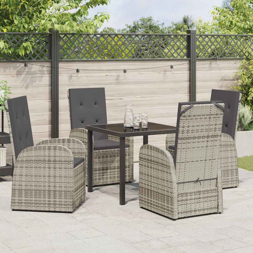 Tuin eettafelset met kussen 5 pcs Grijs poly rattan is nu te koop bij PeponiXL, paradijselijk wonen!
