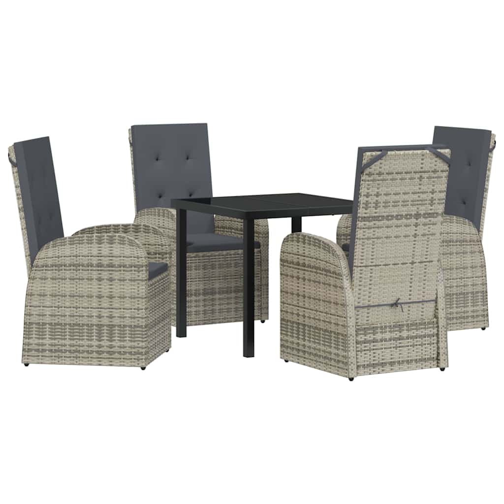Tuin eettafelset met kussen 5 pcs Grijs poly rattan is nu te koop bij PeponiXL, paradijselijk wonen!