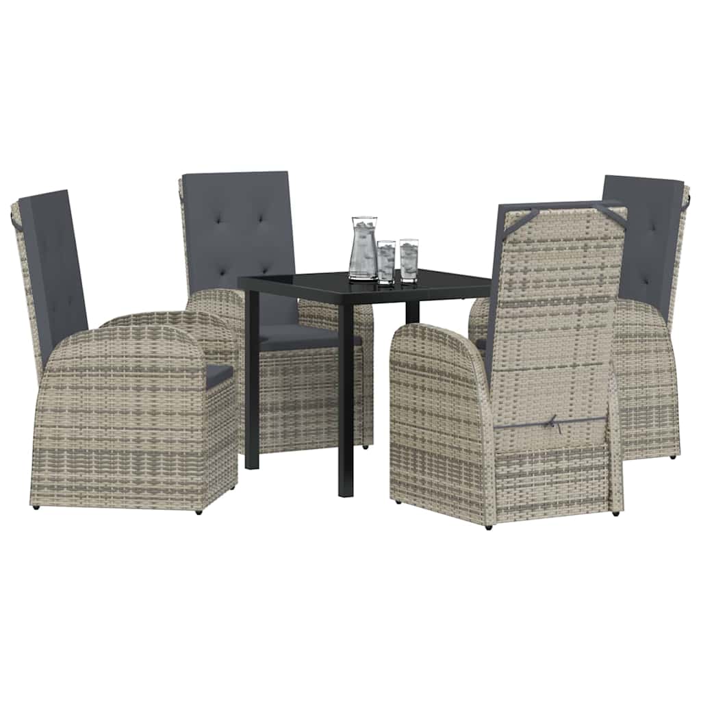 Tuin eettafelset met kussen 5 pcs Grijs poly rattan is nu te koop bij PeponiXL, paradijselijk wonen!