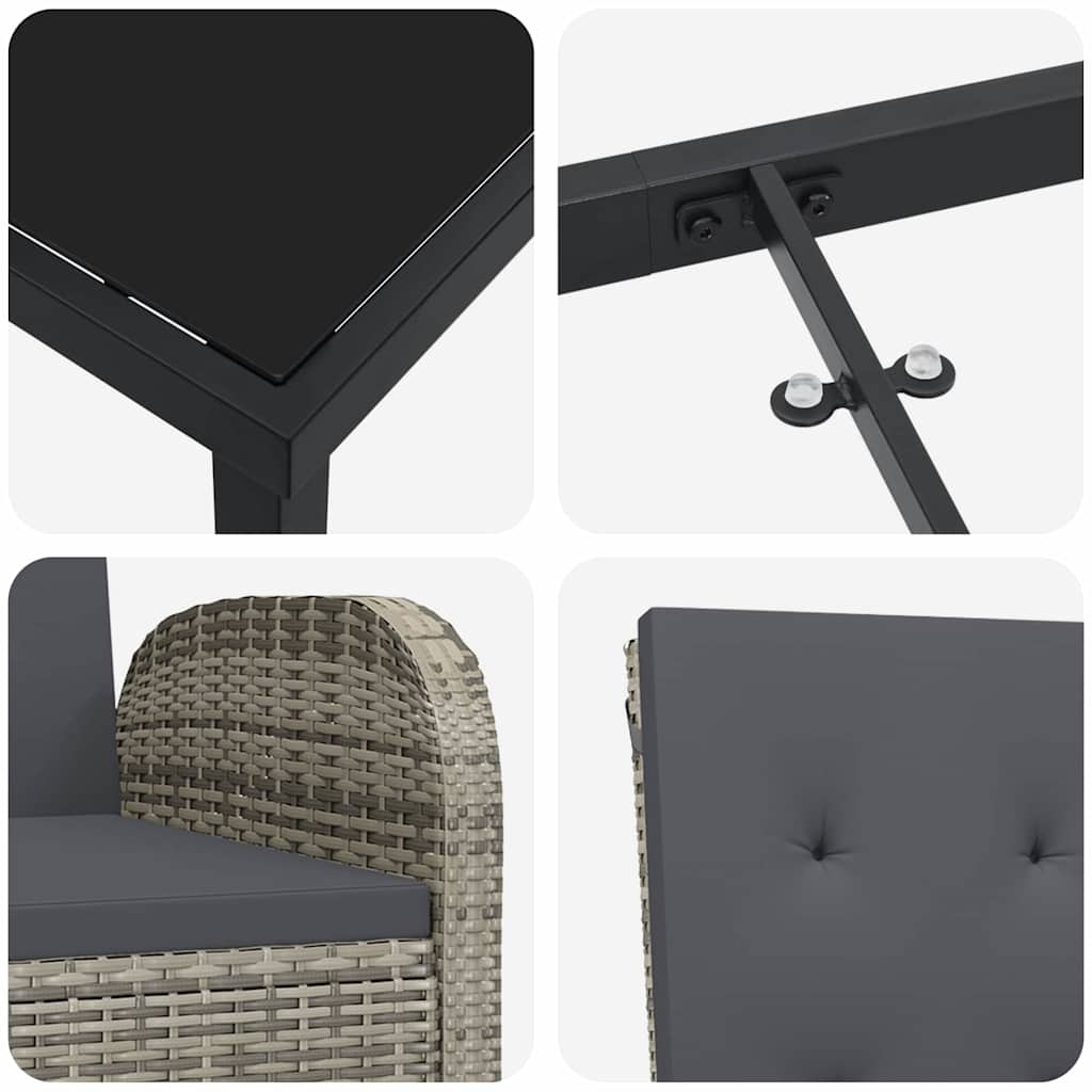 Tuin eettafelset met kussen 7 pcs Grijs poly rattan is nu te koop bij PeponiXL, paradijselijk wonen!