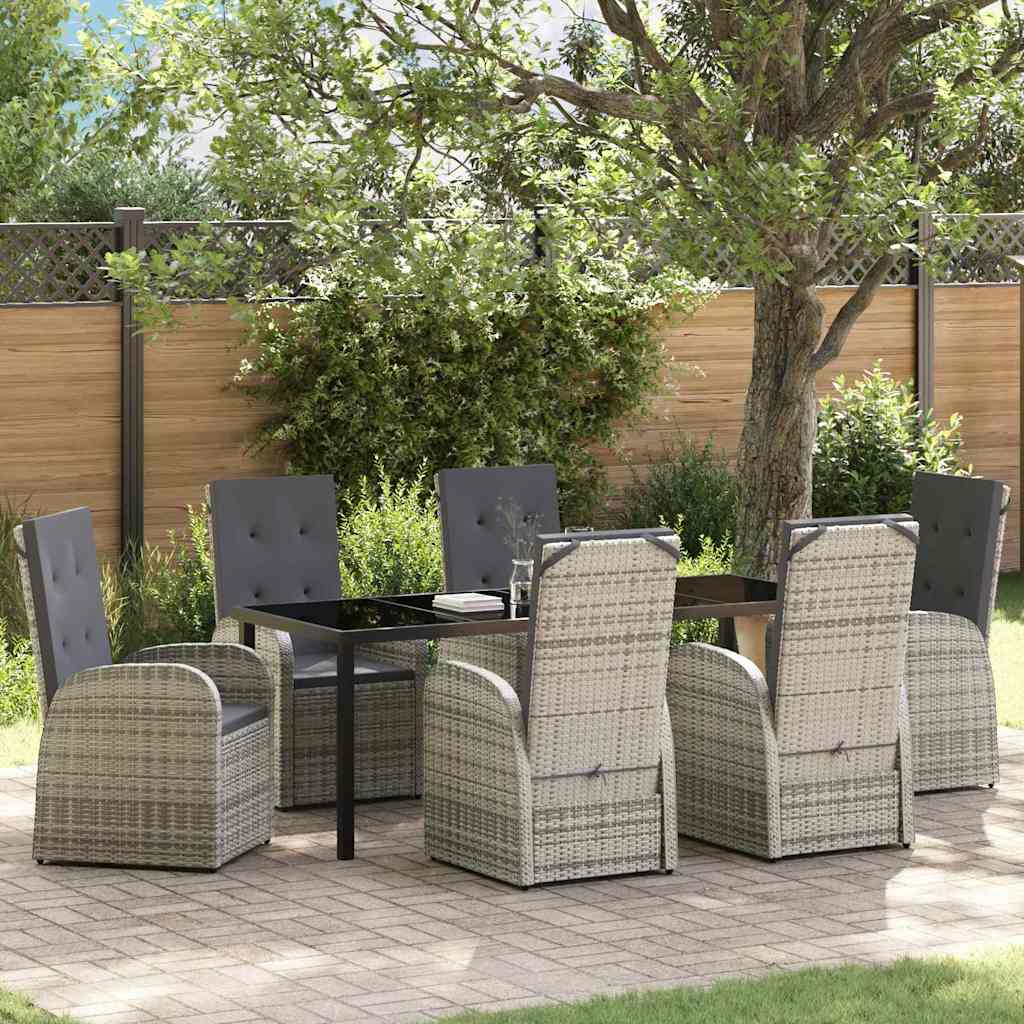 Tuin eettafelset met kussen 7 pcs Grijs poly rattan is nu te koop bij PeponiXL, paradijselijk wonen!