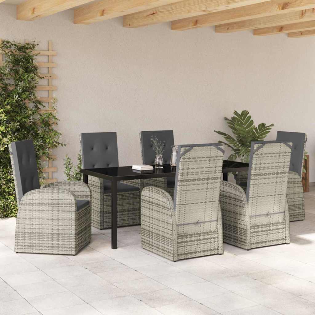 Tuin eettafelset met kussen 7 pcs Grijs poly rattan is nu te koop bij PeponiXL, paradijselijk wonen!