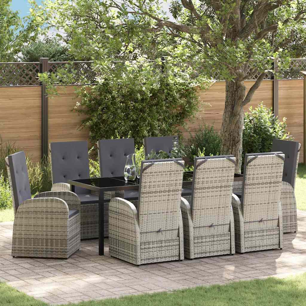 Tuin eettafelset met kussen 9 pcs Grijs poly rattan is nu te koop bij PeponiXL, paradijselijk wonen!