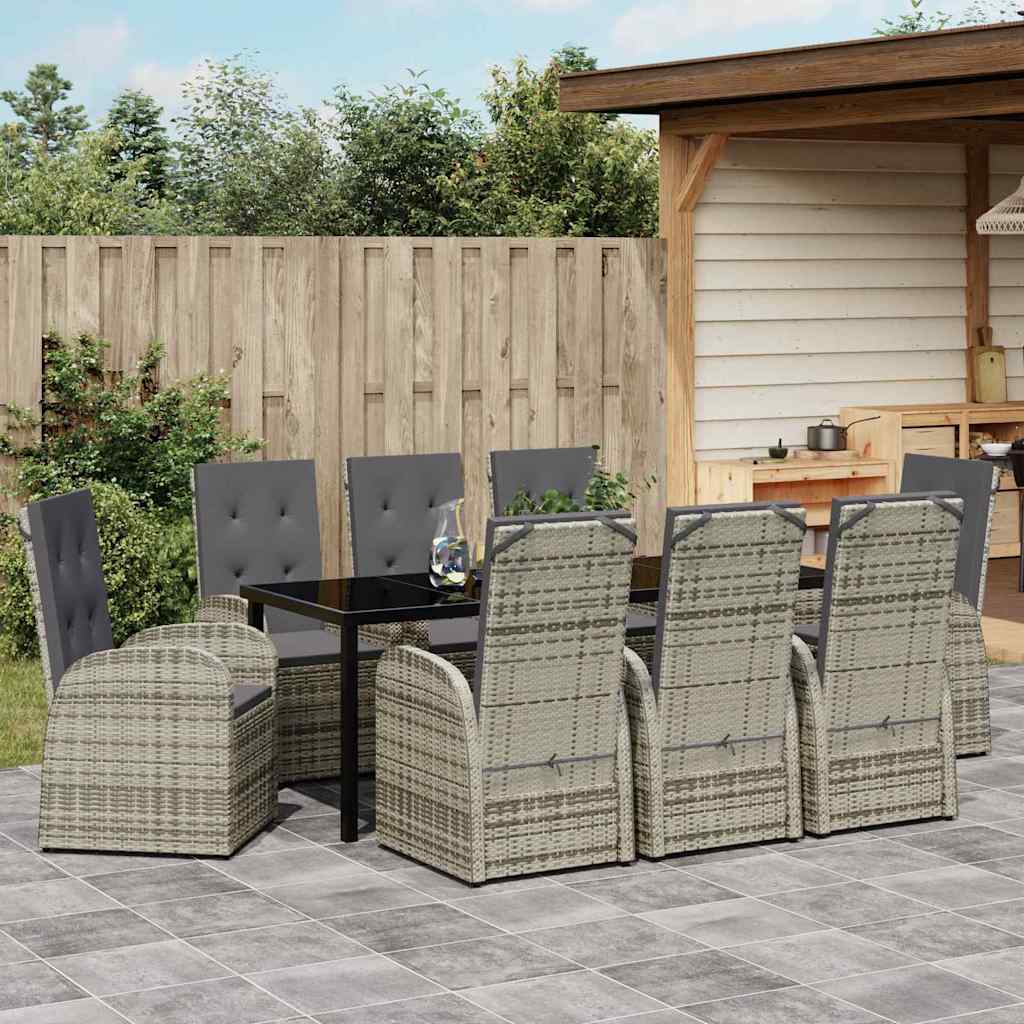 Tuin eettafelset met kussen 9 pcs Grijs poly rattan is nu te koop bij PeponiXL, paradijselijk wonen!