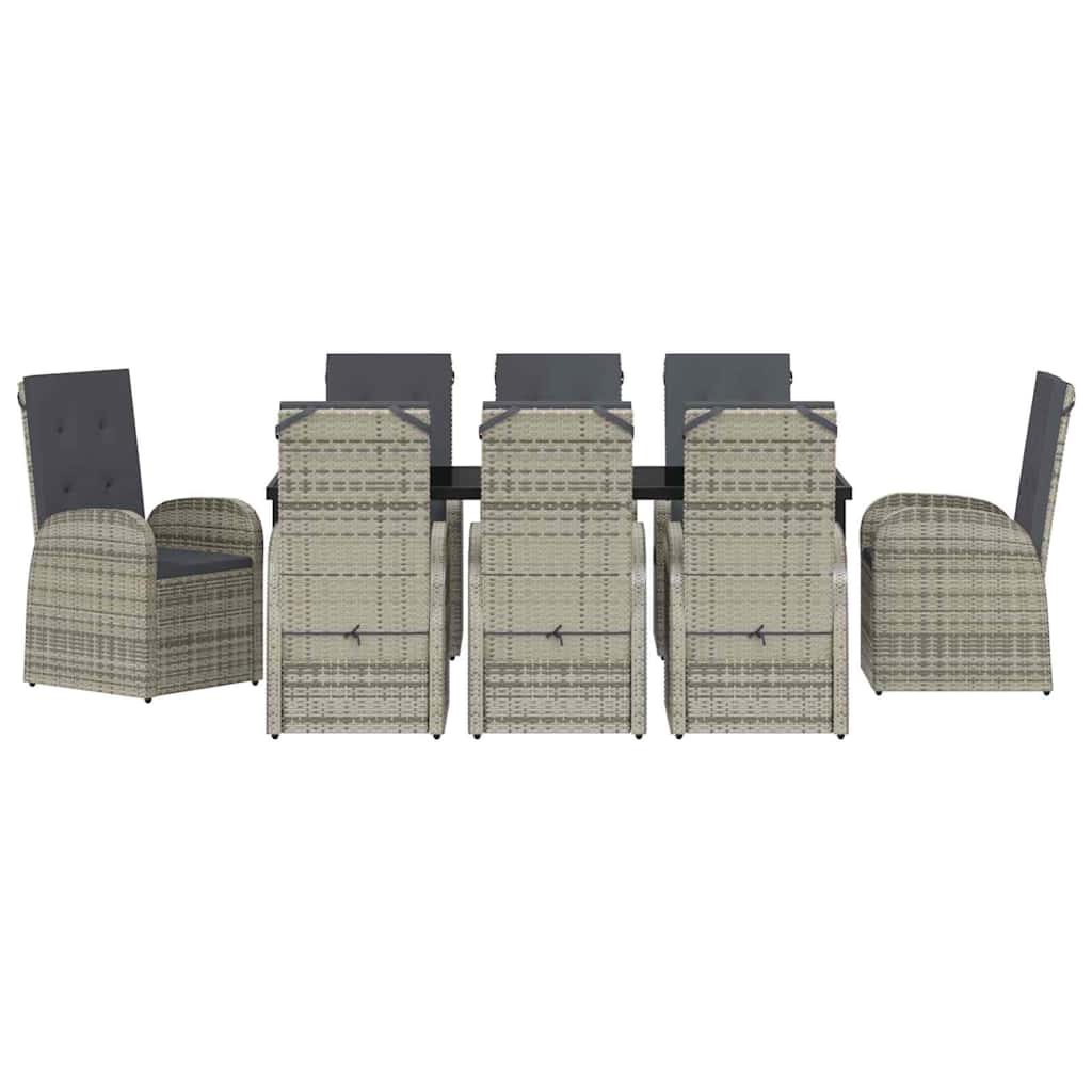 Tuin eettafelset met kussen 9 pcs Grijs poly rattan is nu te koop bij PeponiXL, paradijselijk wonen!