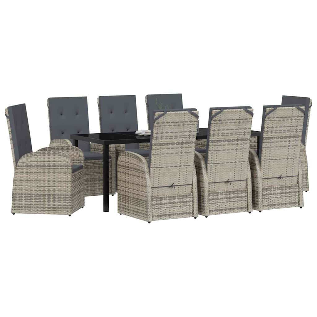 Tuin eettafelset met kussen 9 pcs Grijs poly rattan is nu te koop bij PeponiXL, paradijselijk wonen!