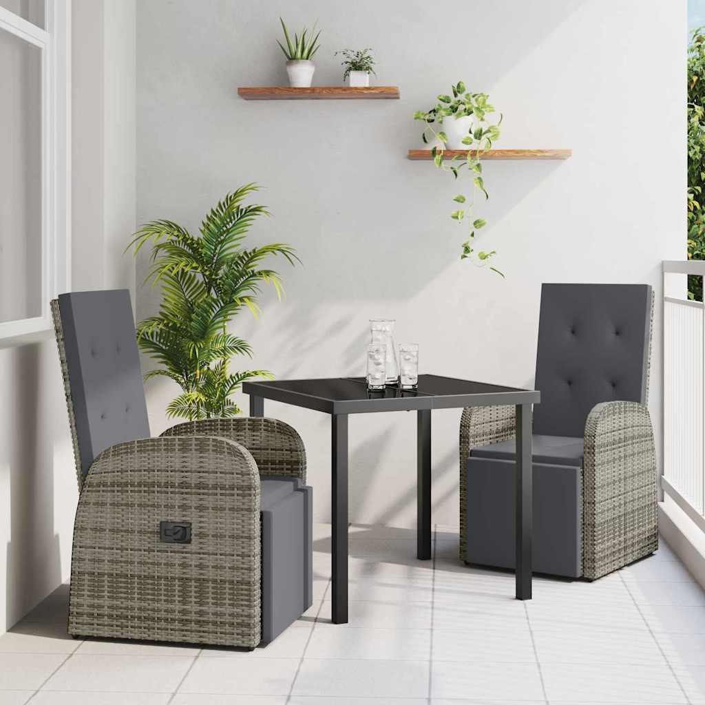 Tuin eettafelset met kussen 3 pcs Grijs poly rattan is nu te koop bij PeponiXL, paradijselijk wonen!