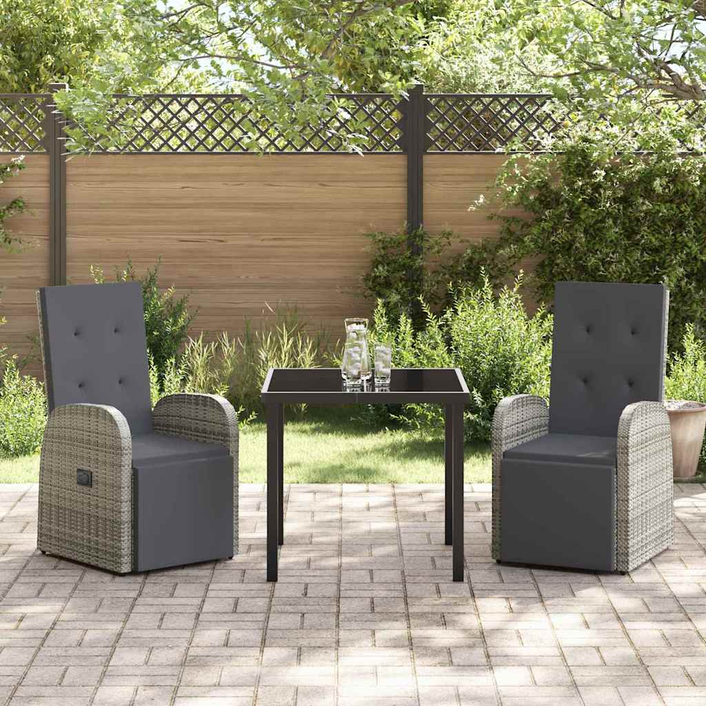 Tuin eettafelset met kussen 3 pcs Grijs poly rattan is nu te koop bij PeponiXL, paradijselijk wonen!
