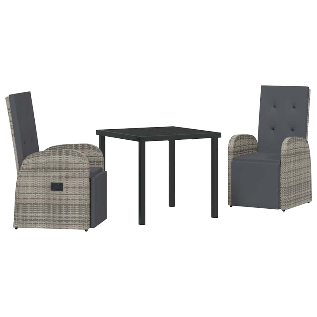 Tuin eettafelset met kussen 3 pcs Grijs poly rattan is nu te koop bij PeponiXL, paradijselijk wonen!