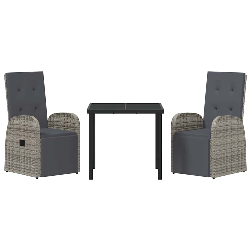 Tuin eettafelset met kussen 3 pcs Grijs poly rattan is nu te koop bij PeponiXL, paradijselijk wonen!