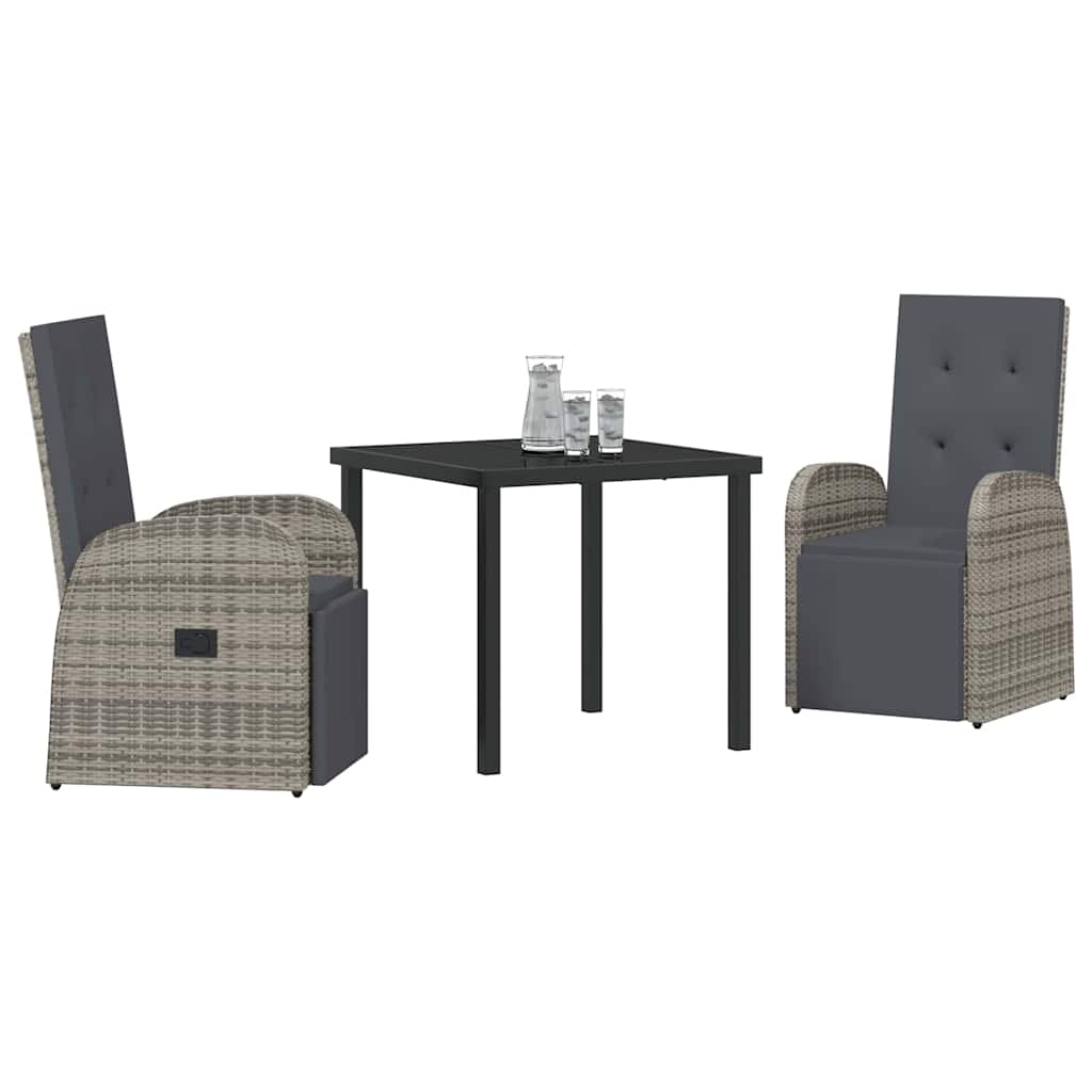 Tuin eettafelset met kussen 3 pcs Grijs poly rattan is nu te koop bij PeponiXL, paradijselijk wonen!