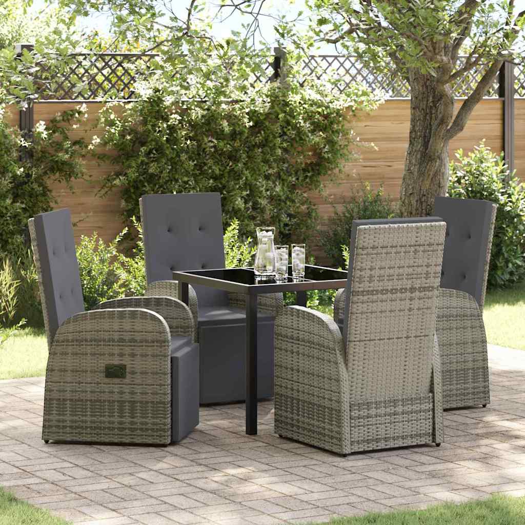 Tuin eettafelset met kussen 5 pcs Grijs poly rattan is nu te koop bij PeponiXL, paradijselijk wonen!