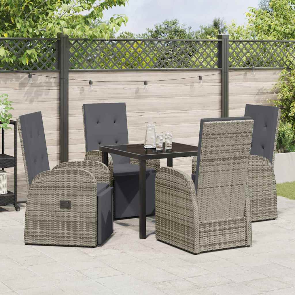 Tuin eettafelset met kussen 5 pcs Grijs poly rattan is nu te koop bij PeponiXL, paradijselijk wonen!