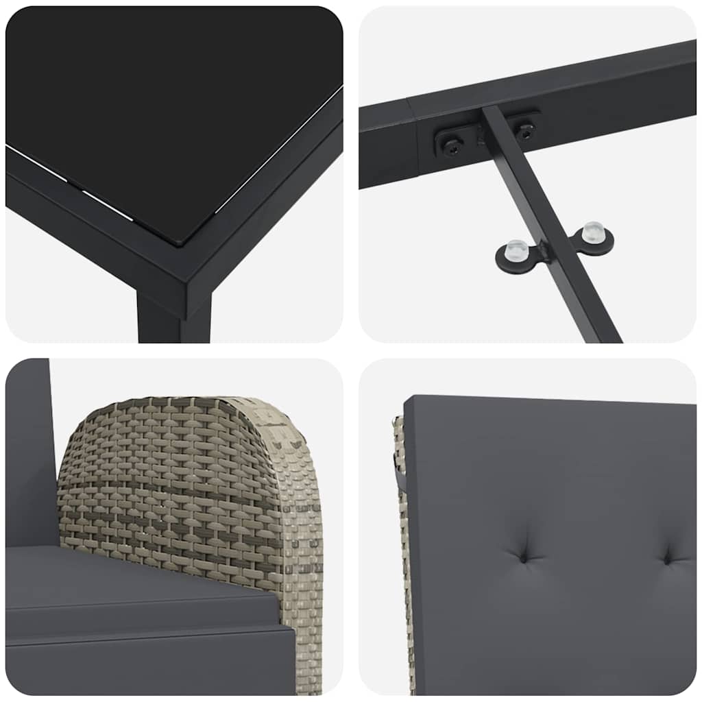 Tuin eettafelset met kussen 7 pcs Grijs poly rattan is nu te koop bij PeponiXL, paradijselijk wonen!