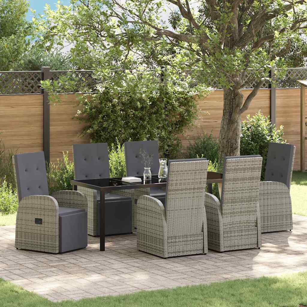 Tuin eettafelset met kussen 7 pcs Grijs poly rattan is nu te koop bij PeponiXL, paradijselijk wonen!
