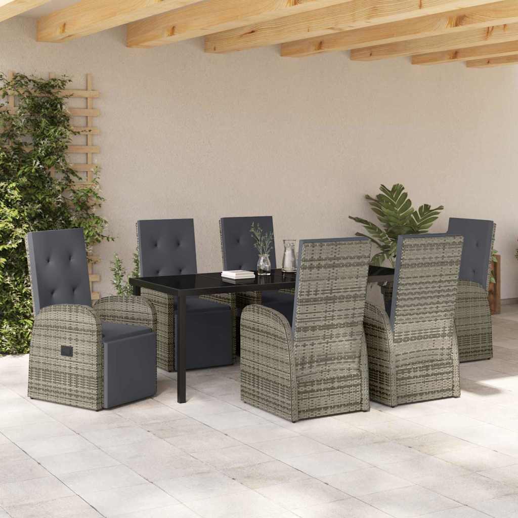 Tuin eettafelset met kussen 7 pcs Grijs poly rattan is nu te koop bij PeponiXL, paradijselijk wonen!