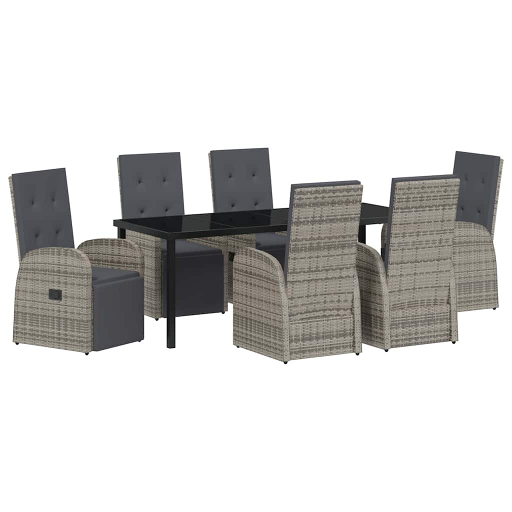 Tuin eettafelset met kussen 7 pcs Grijs poly rattan is nu te koop bij PeponiXL, paradijselijk wonen!