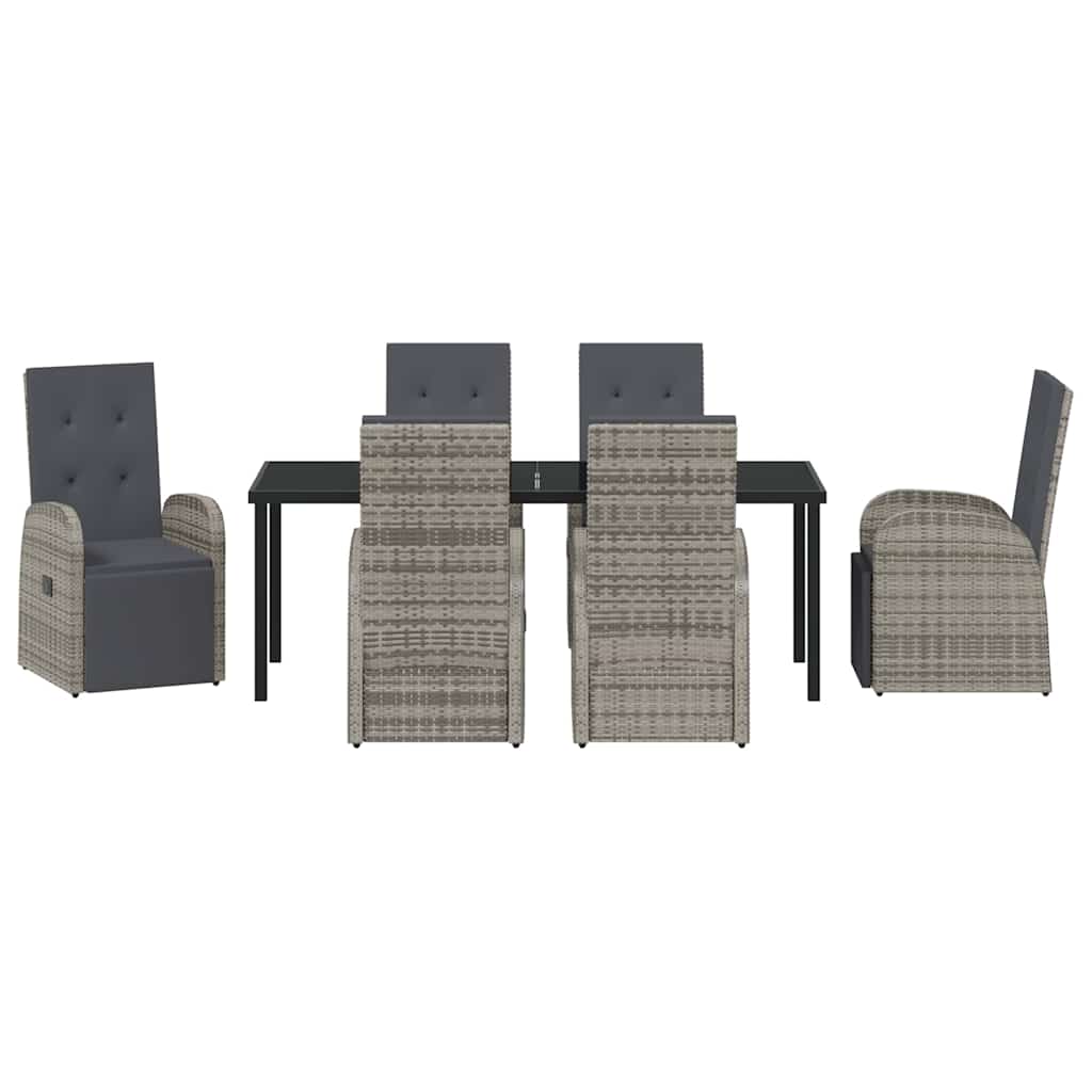 Tuin eettafelset met kussen 7 pcs Grijs poly rattan is nu te koop bij PeponiXL, paradijselijk wonen!