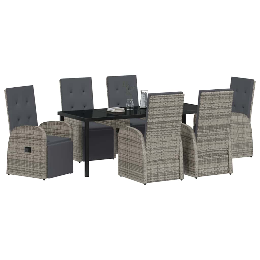 Tuin eettafelset met kussen 7 pcs Grijs poly rattan is nu te koop bij PeponiXL, paradijselijk wonen!