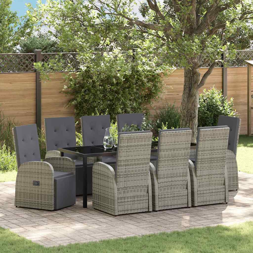 Tuin eettafelset met kussen 9 pcs Grijs poly rattan is nu te koop bij PeponiXL, paradijselijk wonen!