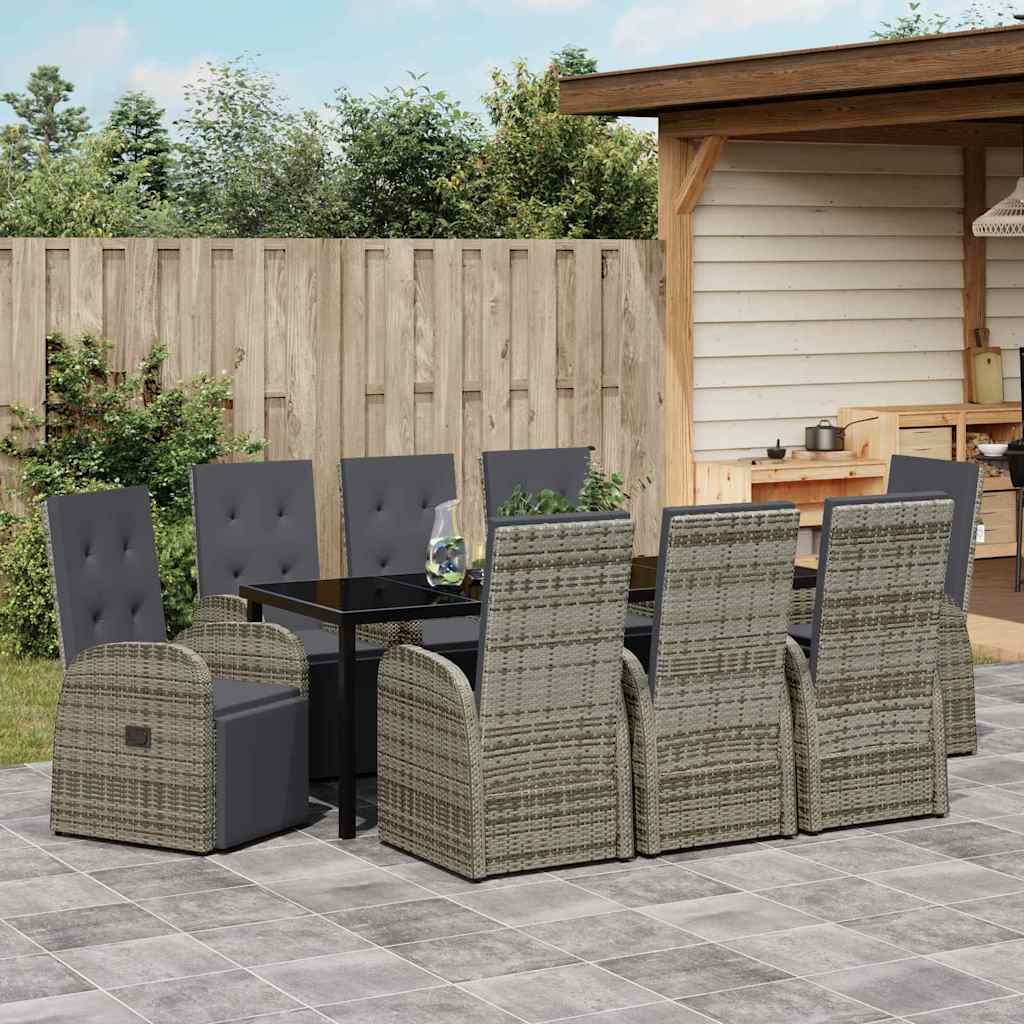 Tuin eettafelset met kussen 9 pcs Grijs poly rattan is nu te koop bij PeponiXL, paradijselijk wonen!