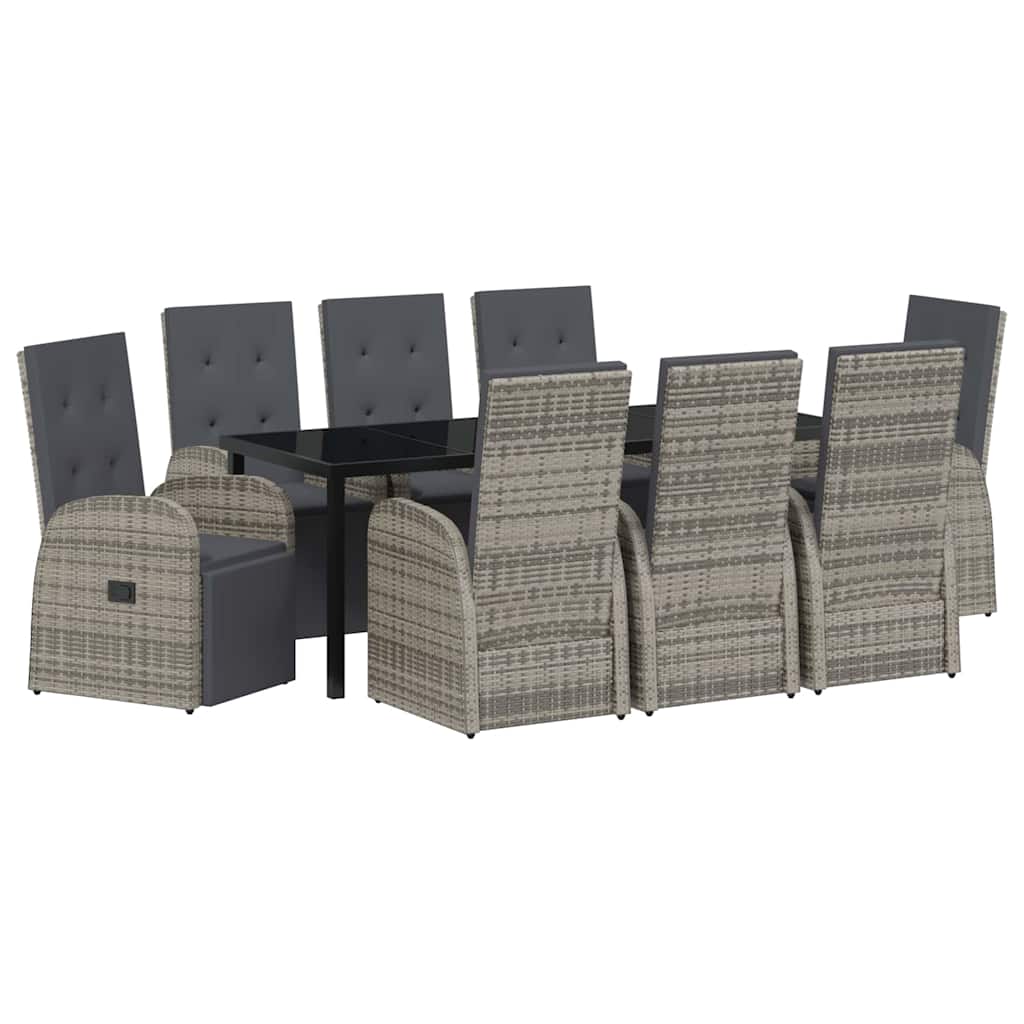Tuin eettafelset met kussen 9 pcs Grijs poly rattan is nu te koop bij PeponiXL, paradijselijk wonen!